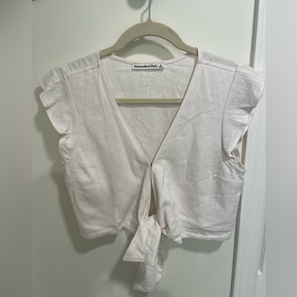 Abercrombie linen cropped tie front top